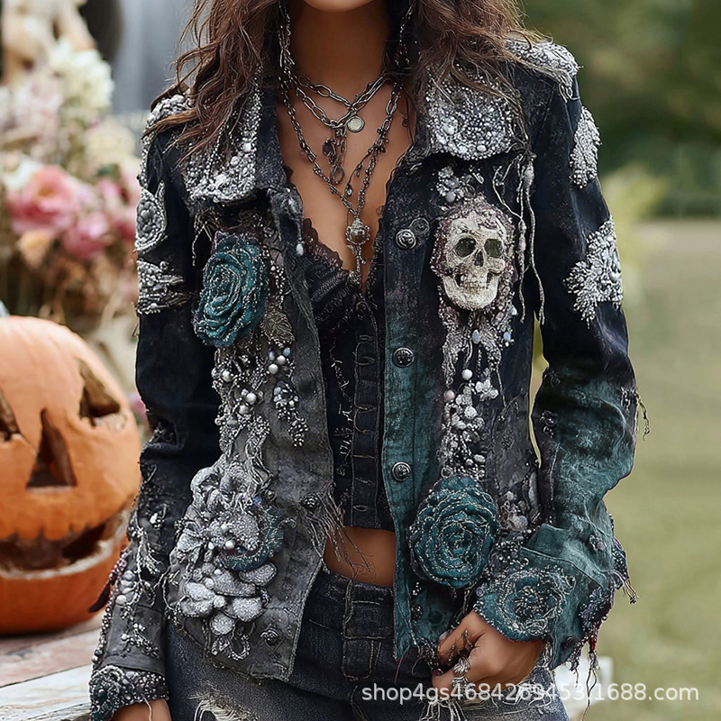 Gothic Punk Skull Rose Embroid - Vintage Fashion Stores ulasan dan harga