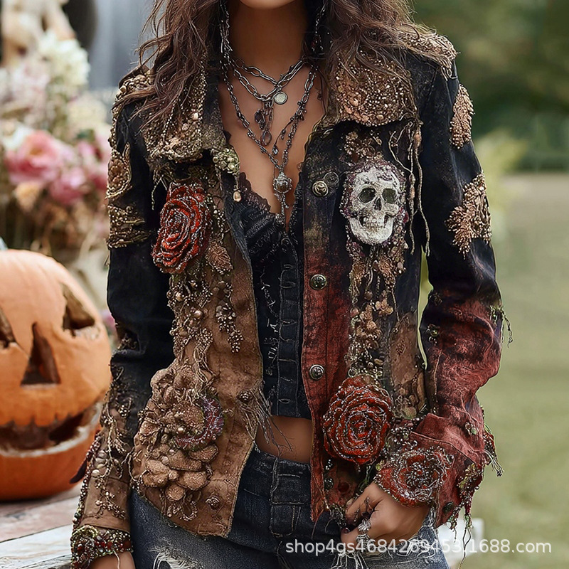 Gothic Punk Skull Rose Embroid - Vintage Fashion Stores ulasan dan harga